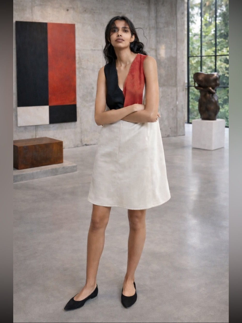 Zara NWT Color-Block Faux Suede Mini Dress Size S.
